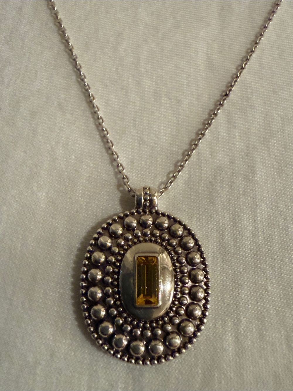 Brighton Yellow crystal Silver-Tone Beaded Oval Pendant Necklace